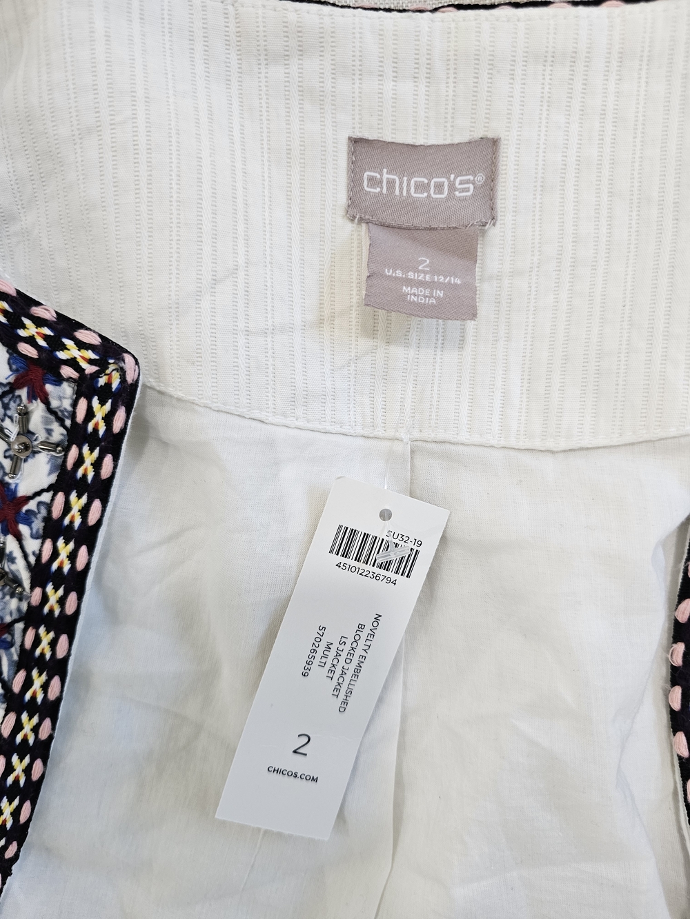 Chico's NWT Women Embellished  Open Front Jacket Size 2 (US Size 10) - Picture 6 of 8